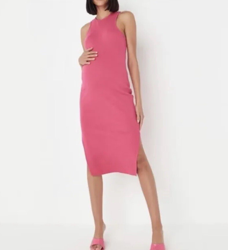 Missguided Rib Racer Neck Maternity Midi Dress Size 12 UK