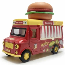 1/36 Scale Hamburger Food Truck Model Toy Car Van Diecast Toy Vehicle for Boys