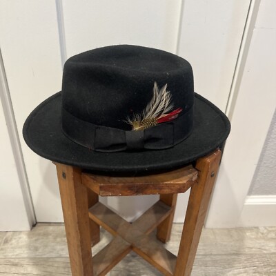 Hats In The Belfry 100% Wool Black Fedora Hat Medium