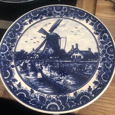 VINTAGE DELFTER BLAUW HANDVERZIERTER WINDMÜHLENTELLER 332 ca. 19 cm