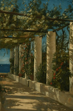 Pergola with vine arbor (circa 1885) | Impressionist painting by Elise Göbeler