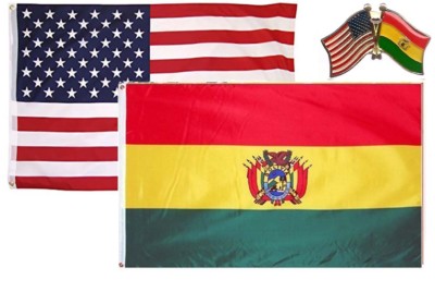  Wholesale Combo USA & Bolivia Country 2x3 2'x3' Flag & Friendship Lapel Pin