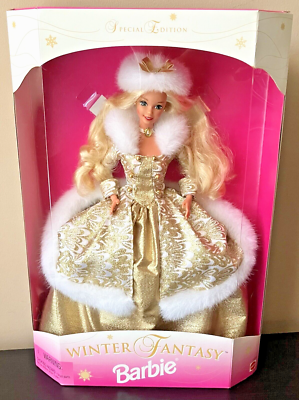 1995 Winter Fantasy Barbie-Blonde, Gold w/White Fur Dress-Special
