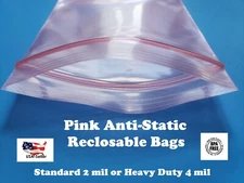 Antistatic Pink 2 or 4-Mil Zip Seal HEAVY-DUTY Static Reclosable Top Lock Bags