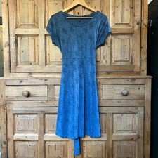 Toad & Co Small Blue T-Shirt Dress Cue Wrap Cafe Dress Update Leaf Print