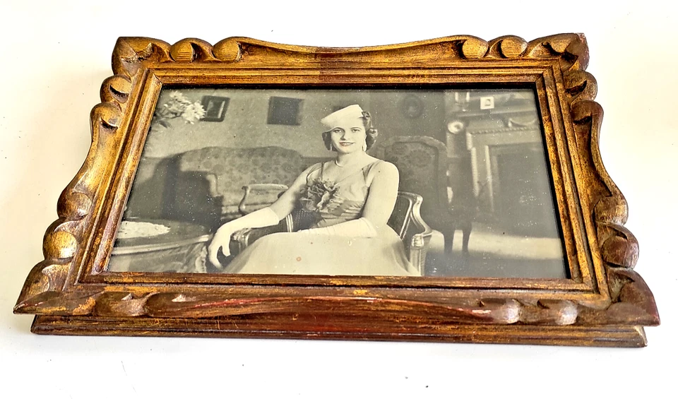 Cadre photo en bois sculpté doré avec photo - Photo 2/4