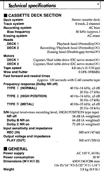 TECHNICS DUAL CASSETTE UNIT / RS-TR272 - image 3 of 3