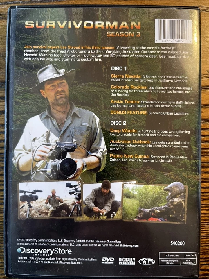 Survivorman Season 3 DVD 2 Disc's 2009 Featuring Les Stroud Discovery Channel:VG - Image 2 of 2