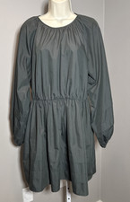 ASOS dress Sz 12 khaki olive green gray balloon sleeve dress Preppy City Classic