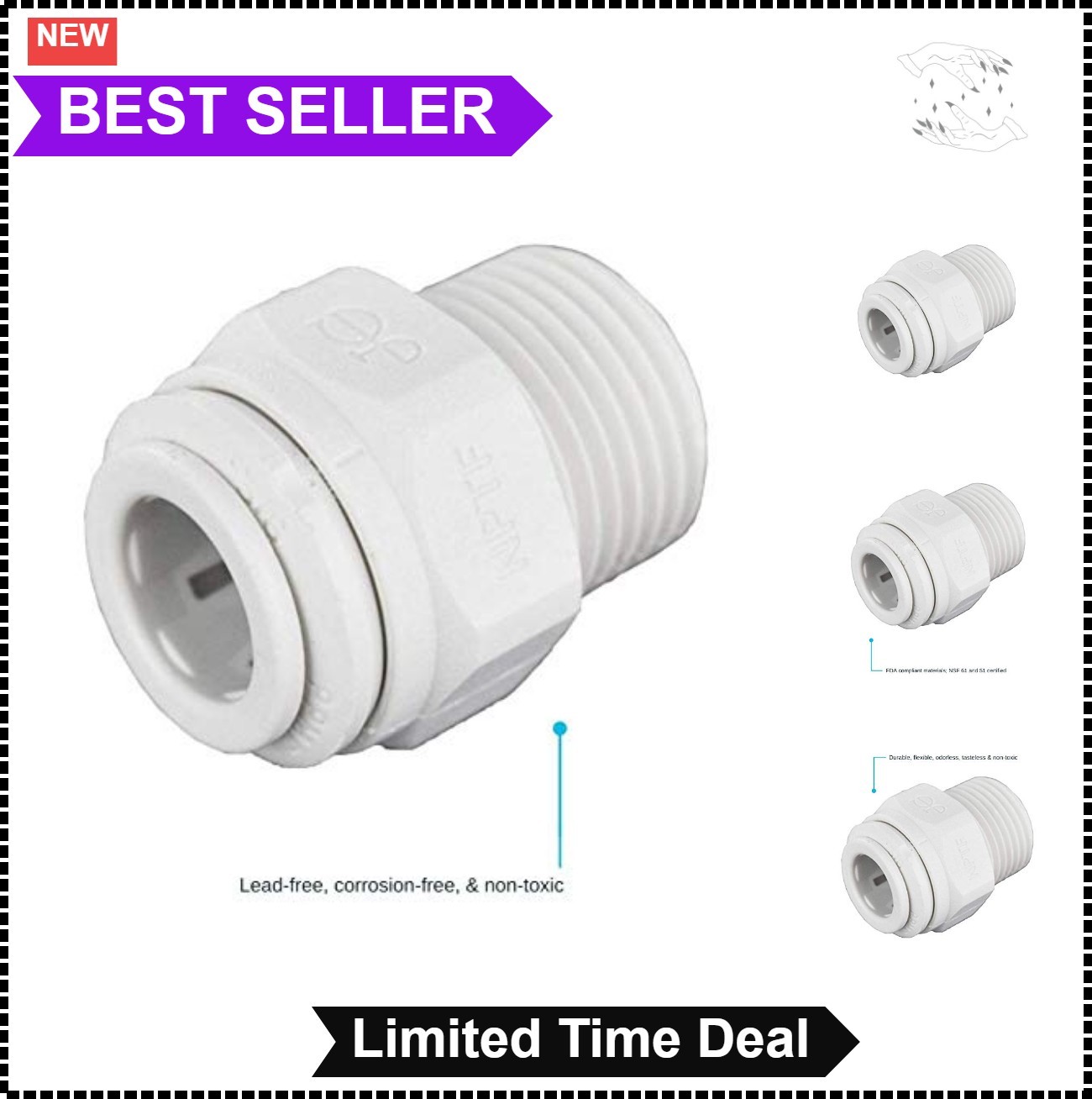 Push to Connect Straight Adapter 3/8 Inch OD x 3/8 Inch NPT Plastic Plumbing