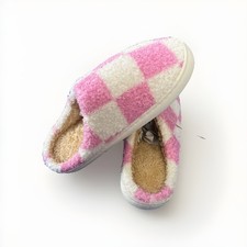 Ladies 7/8 Comfy Cozy Checkered Pink Slippers