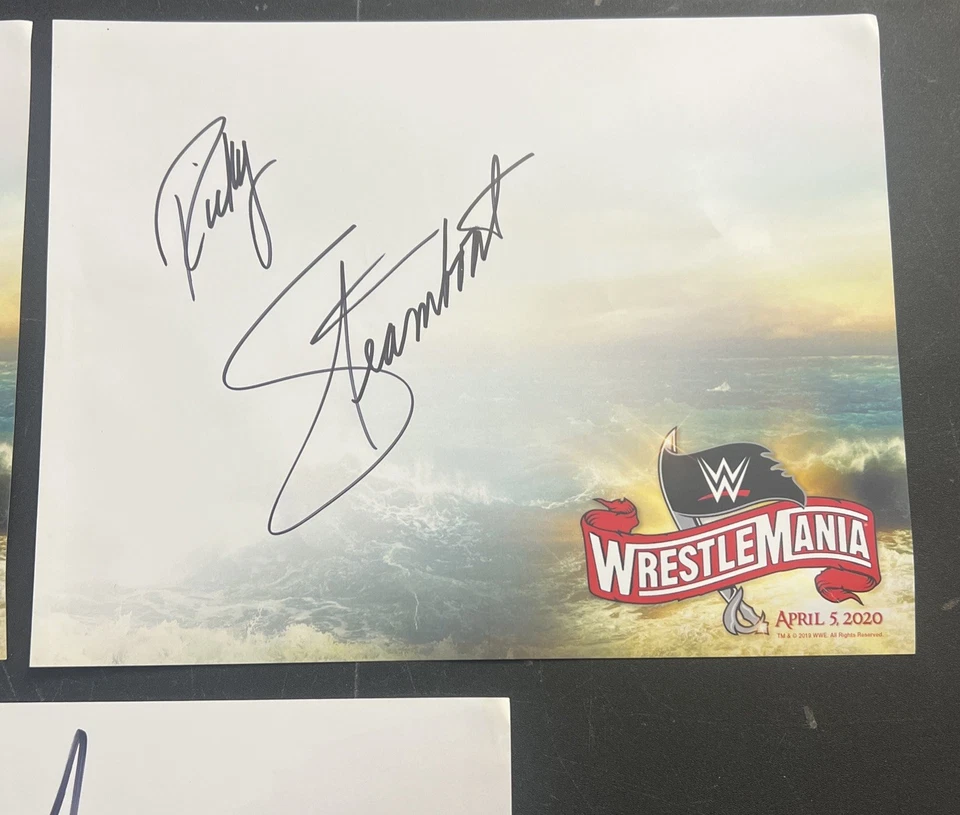 (Romano) WWE en persona Autógrafo Lote de 6 Hojas 2020 Wrestlemania 41 Logo 8x11 2020 Foto 4 de 4