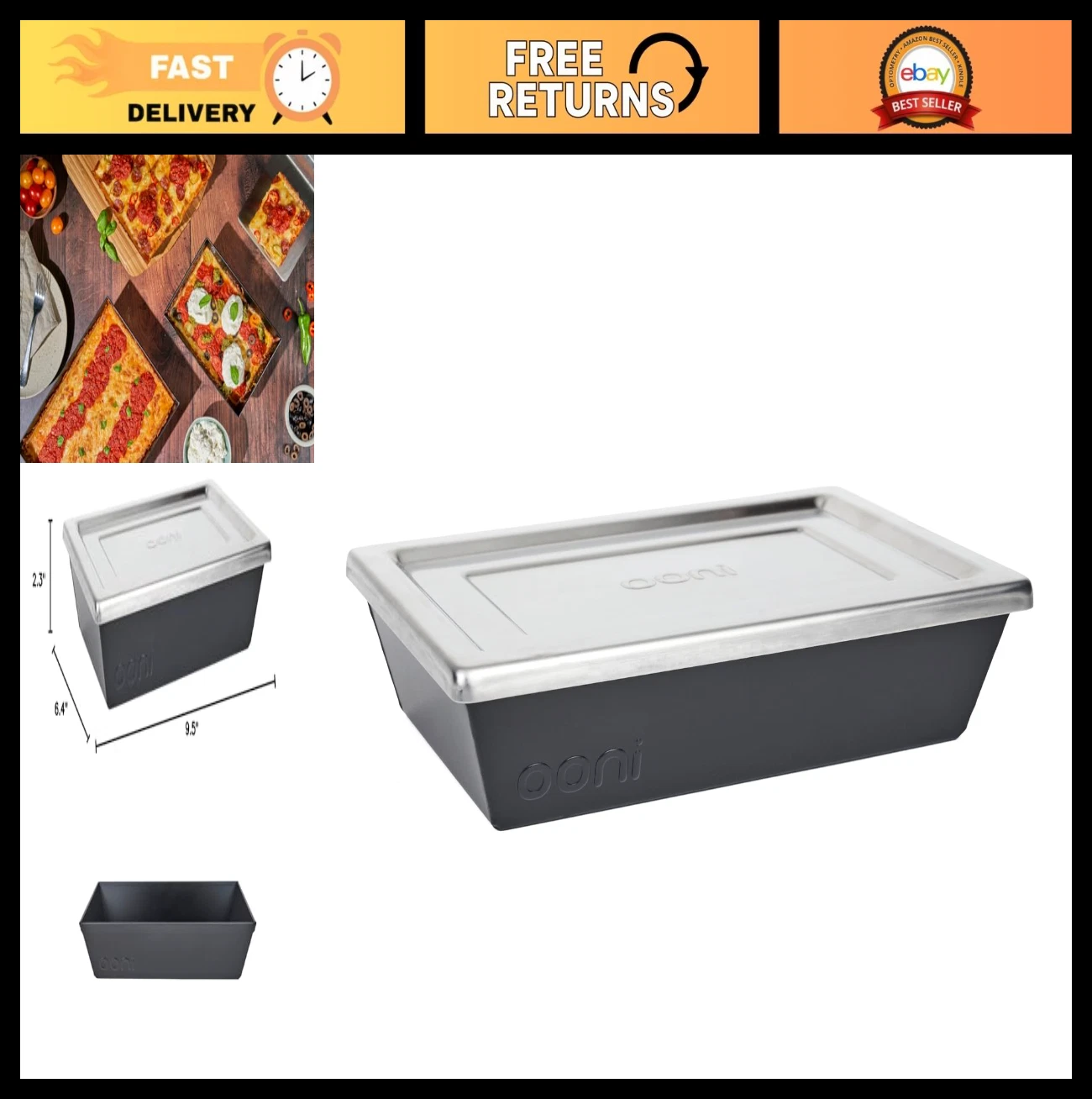 9x6 Inch Deep Dish Pizza Pan with Lid - Non-Stick Aluminum Baking & Proofing Tra