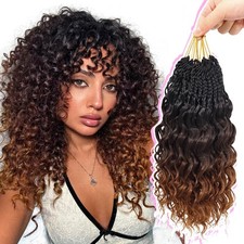 Pre Looped Deep Wave Crochet Hair 12 Inch 7 Packs Short Curly Black to Brown ...
