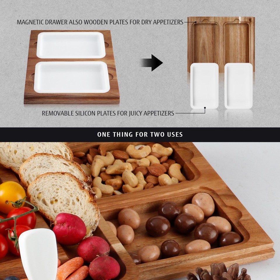 Large Acacia Wood Cheese Board Set Charcuterie Board with Drawers ...