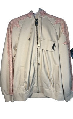 Gizia Hooded Track jacket beige w/Pink Lace Details NWOT Retail $475 