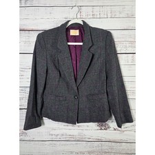Pendleton Wool Blazer Womens 10 Gray Plaid Purple Lined 100 Virgin Wool USA