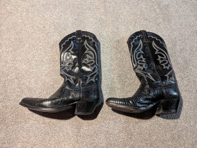 Vintage Dan Post Boots Mens 9 D Black Leather Teju Lizard 6655 Cowboy Western 
