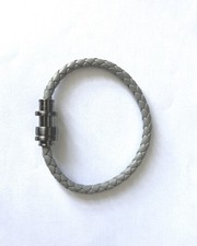 Montblanc Grey Leather Bracelet With Smokey Black Steel Magnetic Closure, 21cm