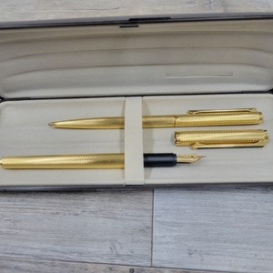 Dunhill Gemline Classic Gold-Plated 14k Barleycorn Fountain Pen Set Ballpoint