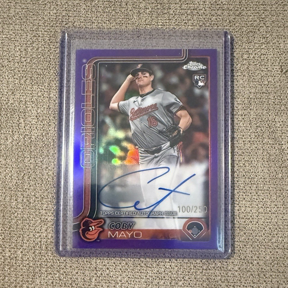 Topps 2025 Chrome Rookie Autographs Coby Mayo Purple Refractor /250 Orioles