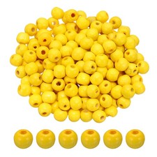 10mm Wooden Beads for Craft Making, 200 Pcs Loose Spacer Beads, Yellow