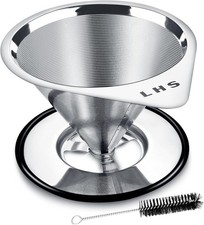 LHS Verter Sobre Café Goteador Acero Inoxidable Malla Única 1-2 Tazas Plateado