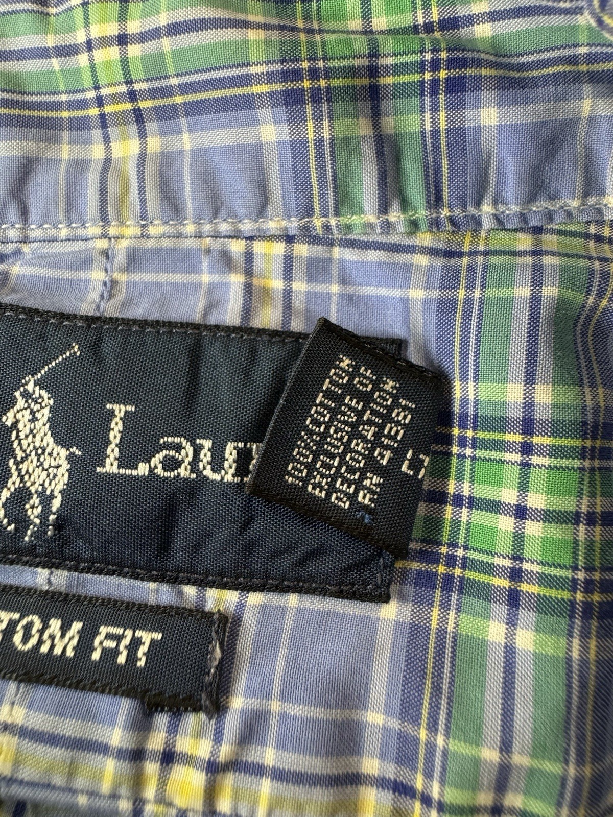 PONY Polo Ralph Lauren uomo CUSTOM FIT abbottonata cotone blu camicia a quadri grande