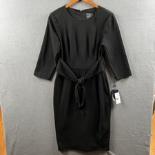 Adrianna Papell Midi Dress Size 8 Black Career Tie Waist Sheath Office Work NWT