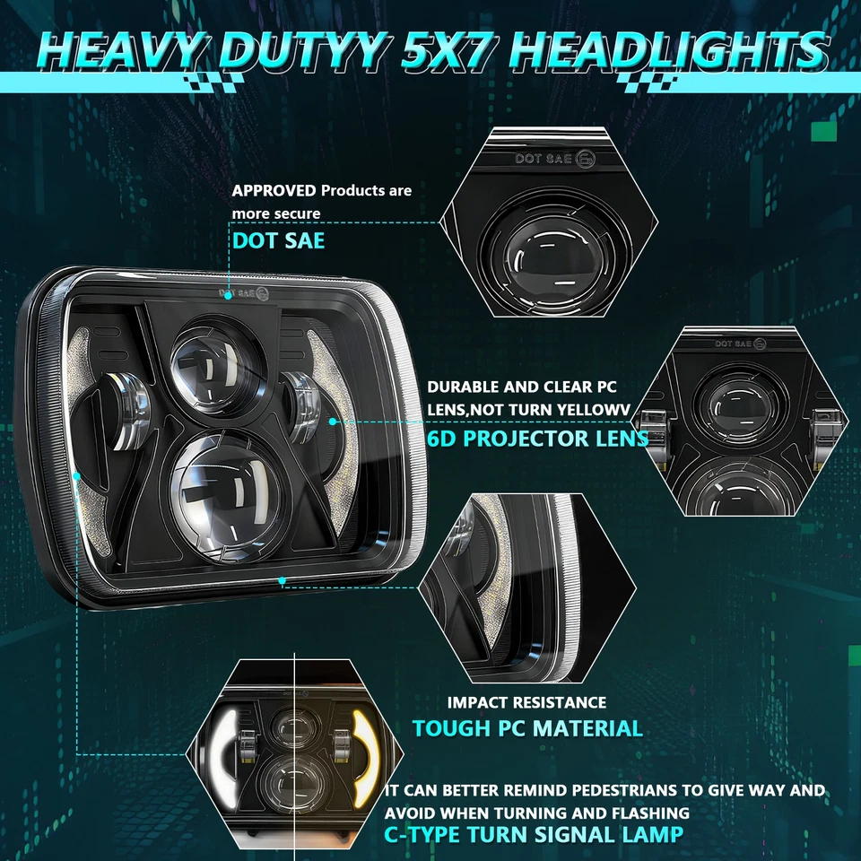 Faro LED DRL de 5x7\" 7x6\" haz alto/bajo para camioneta Nissan carrocería dura 240SX D21 NX Foto 3 de 4