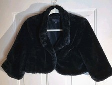 Laundry By Shelli Segal Womens Faux-Fur Shrug 3/4 Sleeve Black Small