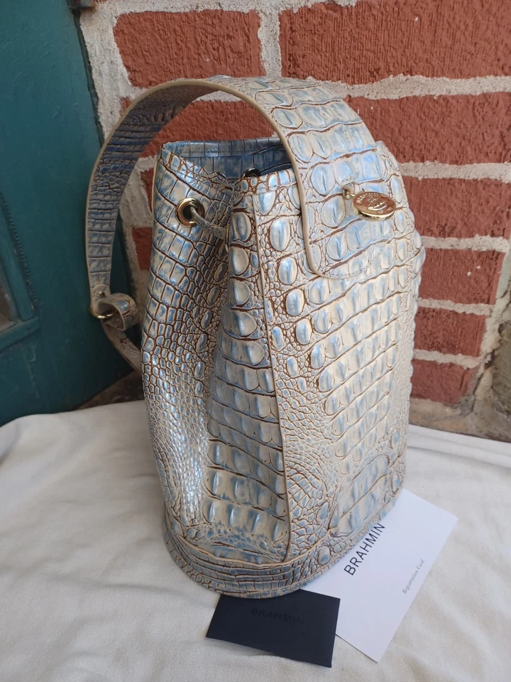 BOLSO MOCHILA DE CUERO BRAHMIN ALLIE BLUE HAZE MELBOURNE HLING COCODRILO EMBS USADO Foto 4 de 4