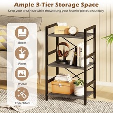 Image of Industrial Bookcase 42cm Narrow 3 Tier Wooden Shelves