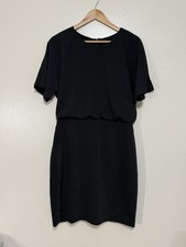 BANANA REPUBLIC Black Sheath Dress Women 10 Short Sleeves Career Chic Minimalist