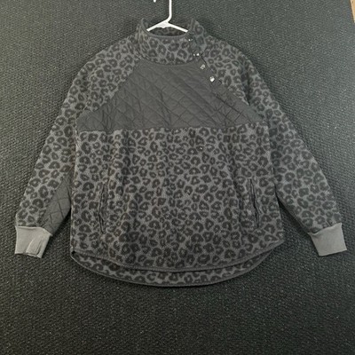 Abercrombie & Fitch Womens XL Gray Leopard Fleece Snap Neck Pullover M78