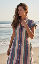 Madewell Central Shirtdress Flagstaff Stripe Linen Blend sz S Multicolor