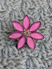 Lavender Purple Clear Rhinestone Flower Stretchy Ring Silvertone