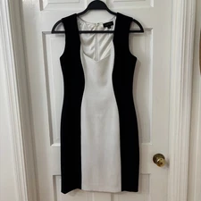 Classic Black White Sheath Dress Size 2 Sleeveless Sheath Career Office Preppy