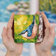 Nuthatch Oil Painting Original Bird Art Wall Decor Nature Lover Gift Birdwatcher