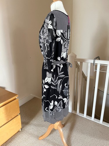 Per Una M&S Dress New Size 14 Black Floral 3/4 Sleeves Tie Waist Knee Length - Picture 15 of 24