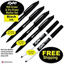 EXPO Wet Erase & Dry Erase Mixed Marker Set N1A11601, Black Ink
