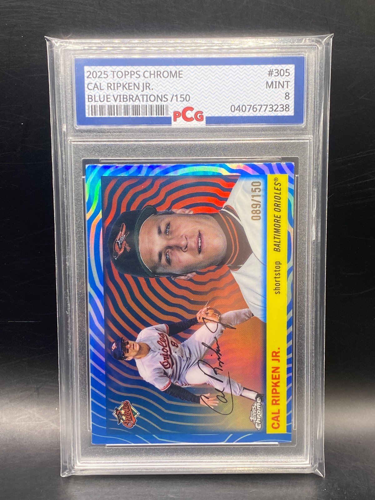 2025 TOPPS CHROME CAL RIPKEN JR. BLUE VIBRATIONS /150 #305 PCG 8 MINT