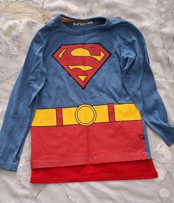 M&S Kinder Superman Cape Grafik T-Shirt 7-8 Jahre Baumwolle Langarm Rundhals 