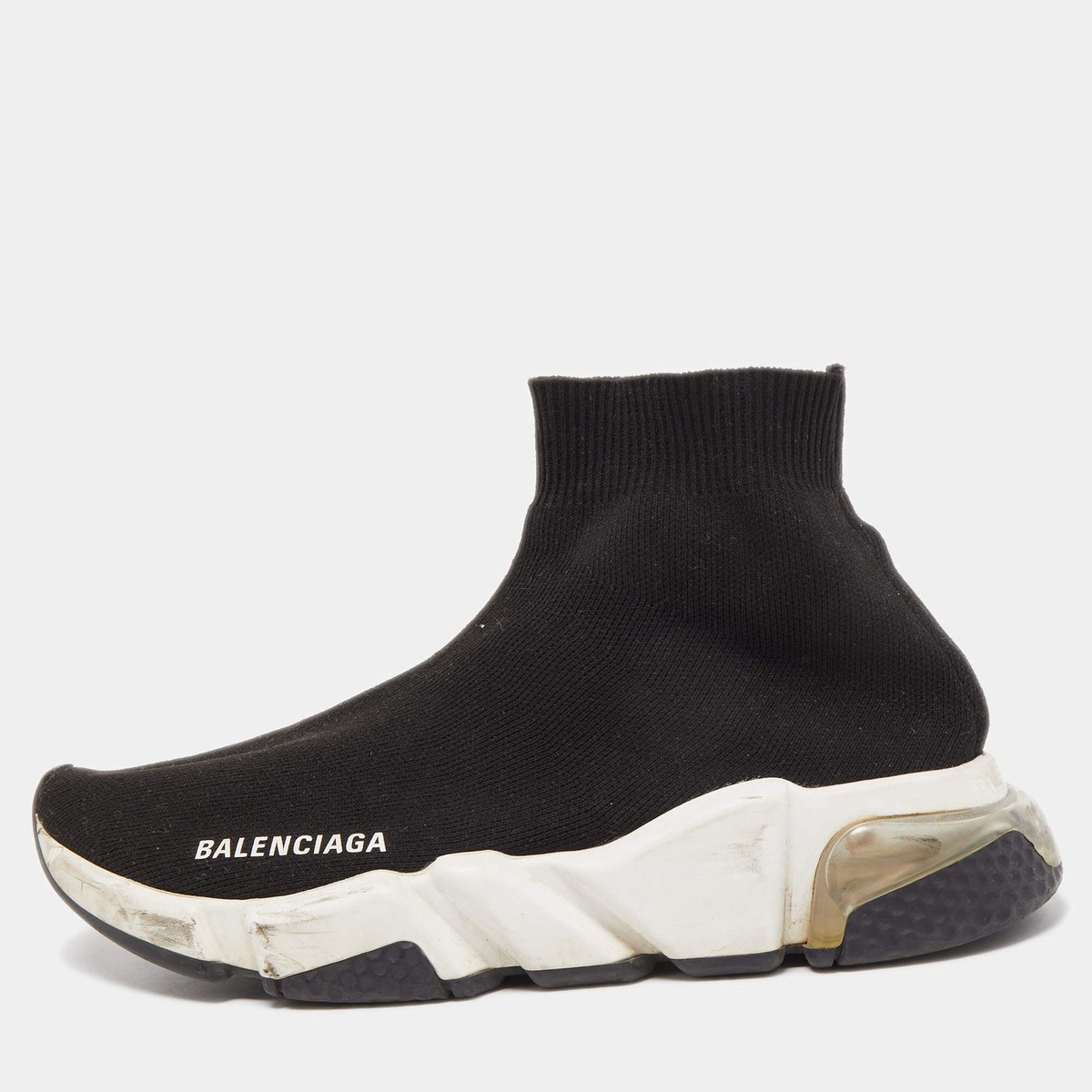 Balenciaga Black Knit Fabric Speed Trainer Slip On Sneakers Size