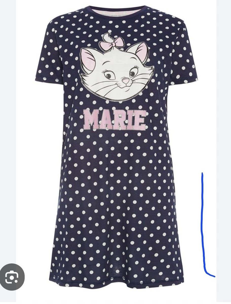 PRIMARK DISNEY WOMENS ARISTOCAT MARIE NIGHTSHIRT NIGHTWEAR COTTON SUMMER  NIGHTIE