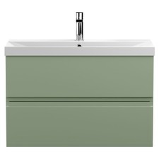 Hudson Reed Urban Satin Green 800mm Wall Hung 2 Drawer Vanity Unit and Thin Edge