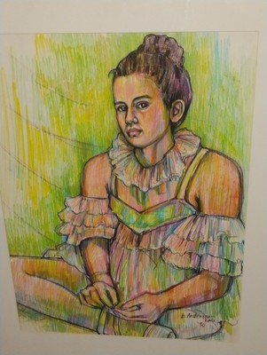 Vtg 1990 Modernist Pastel Portrait Drawing Ballet Dancer Barbara Anderson Kari