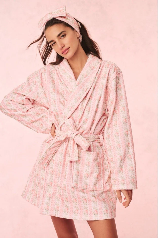Loveshackfancy Indie Cotton Bath Robe Heavy Women Small Strawberry Macaron - Image 3 of 4