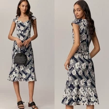 NWT Anthropologie The Cecily Fit & Flare Sweetheart Navy Floral Dress Maeve 