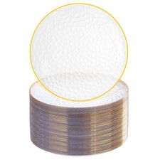 100 Pcs Clear Gold Plastic Plates, Hammered Party Plates, Clear Disposable De...